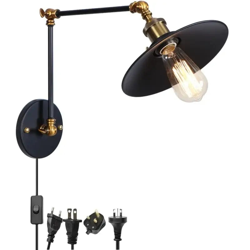 Industrial vintage black iron wall light bedroom adjustable long arm