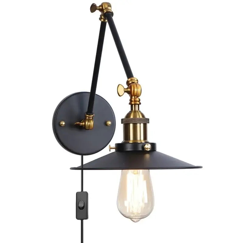 Industrial vintage black iron wall light bedroom adjustable long arm