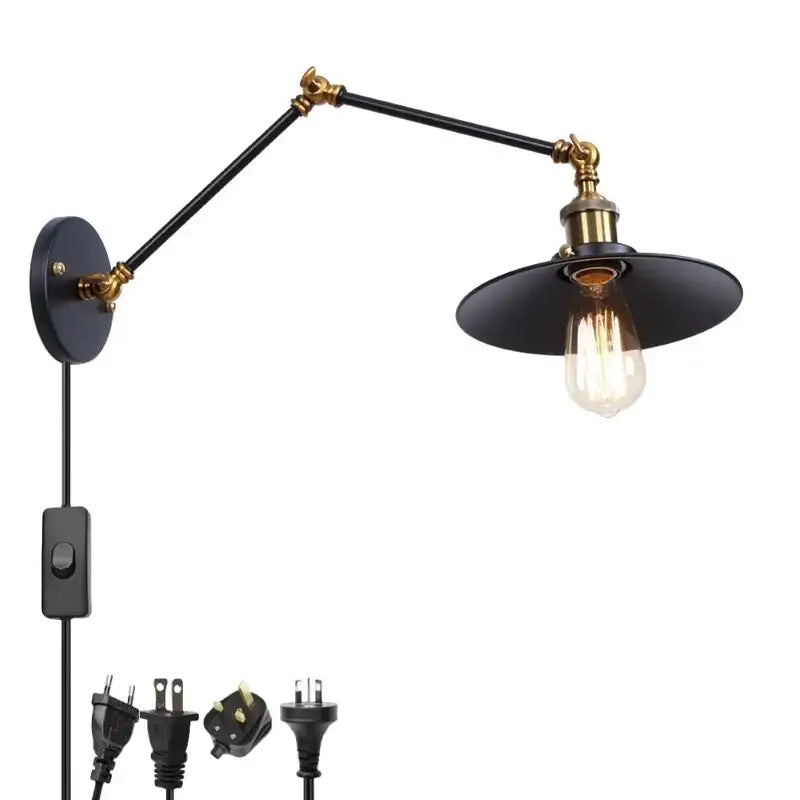 Industrial vintage black iron wall light bedroom adjustable long arm