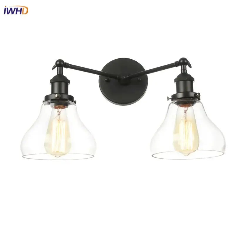 Industrial vintage black led wall lamp bathroom glass sconce