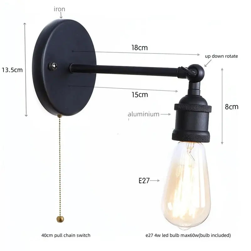 Industrial vintage black wall light bathroom led sconce