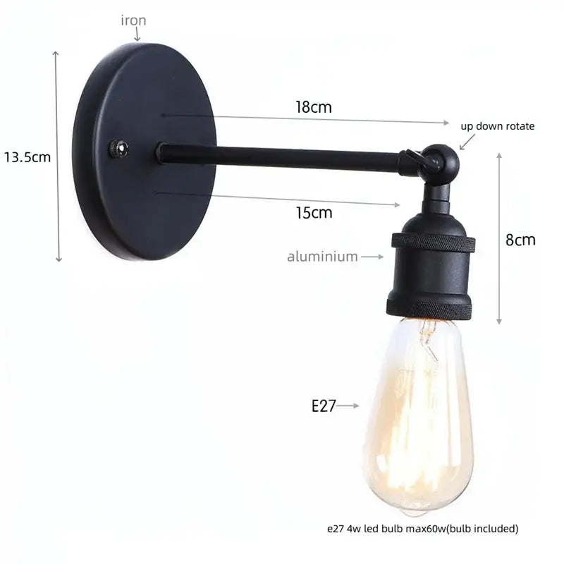 Industrial vintage black wall light bathroom led sconce