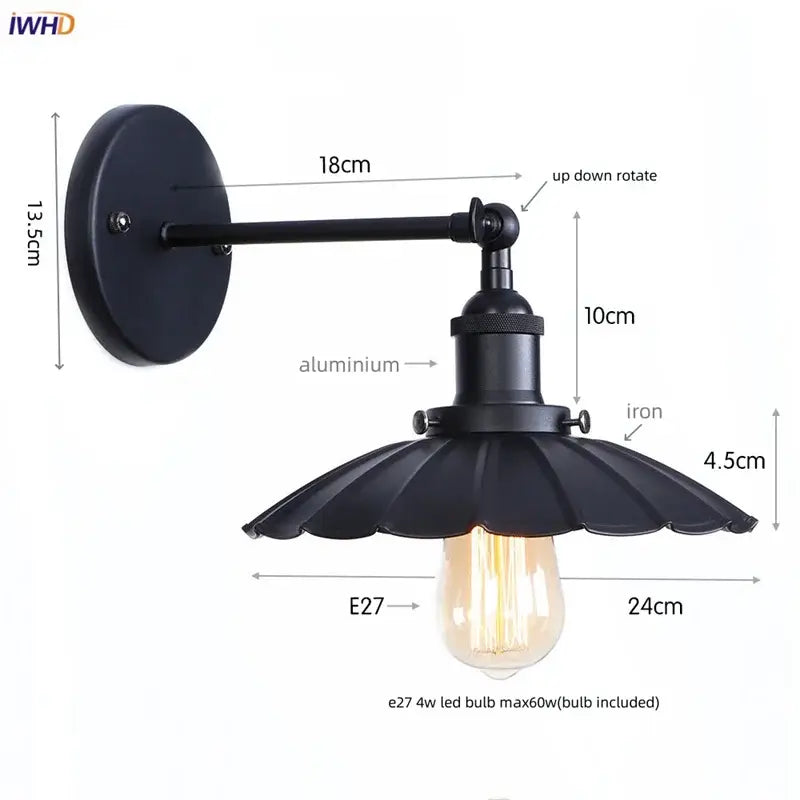 Industrial vintage black wall light bathroom led sconce