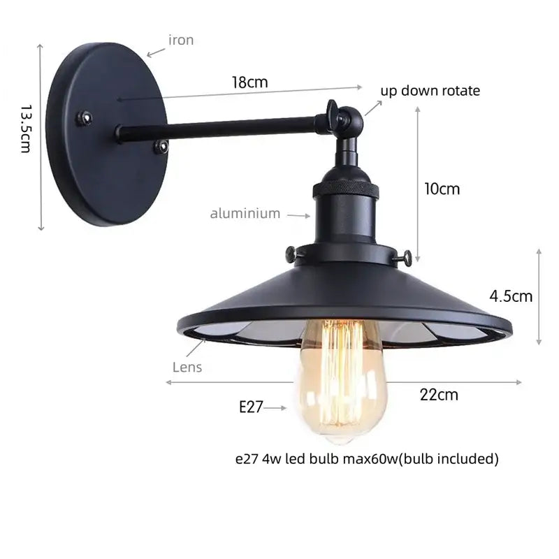 Industrial vintage black wall light bathroom led sconce