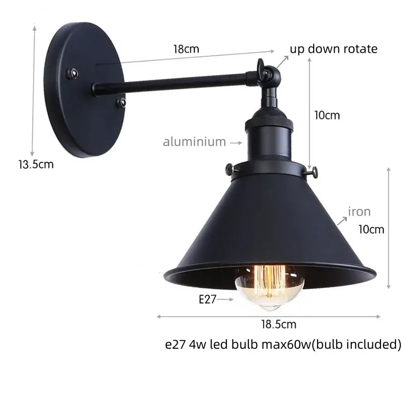 Industrial vintage black wall light bathroom led sconce