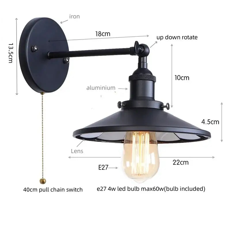 Industrial vintage black wall light bathroom led sconce