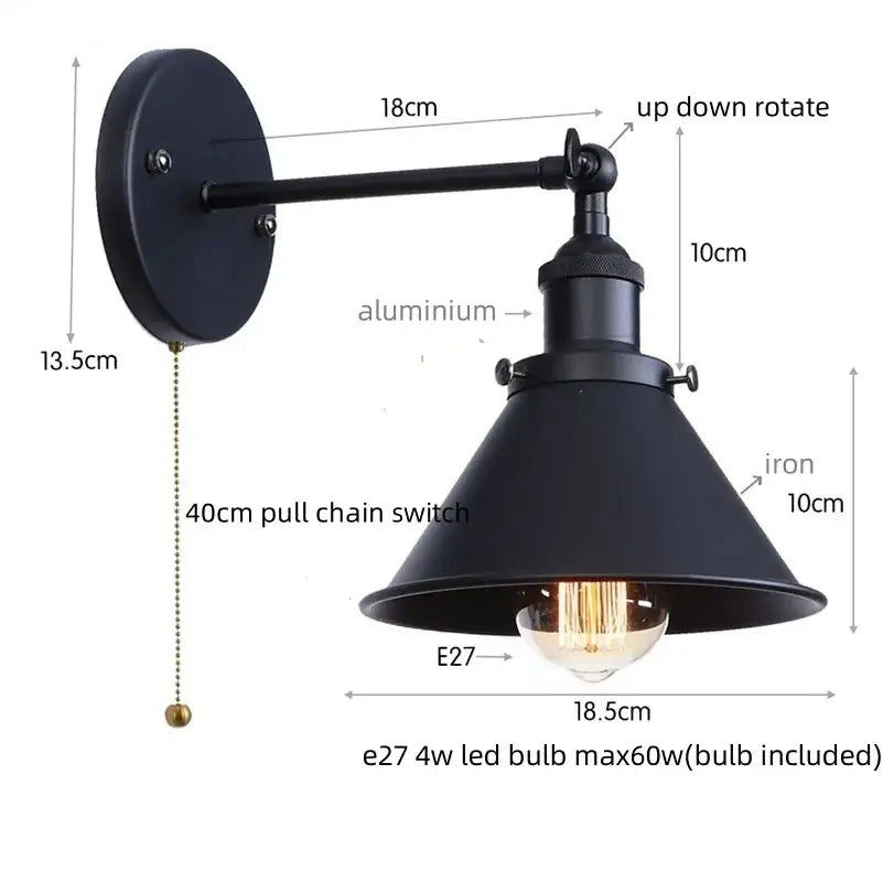 Industrial vintage black wall light bathroom led sconce