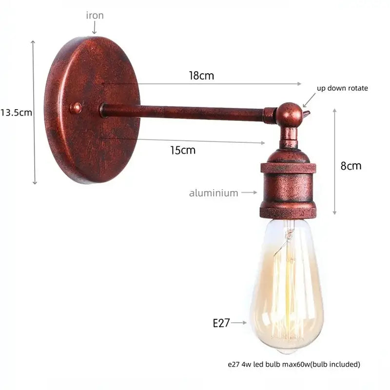 Industrial vintage black wall light bathroom led sconce