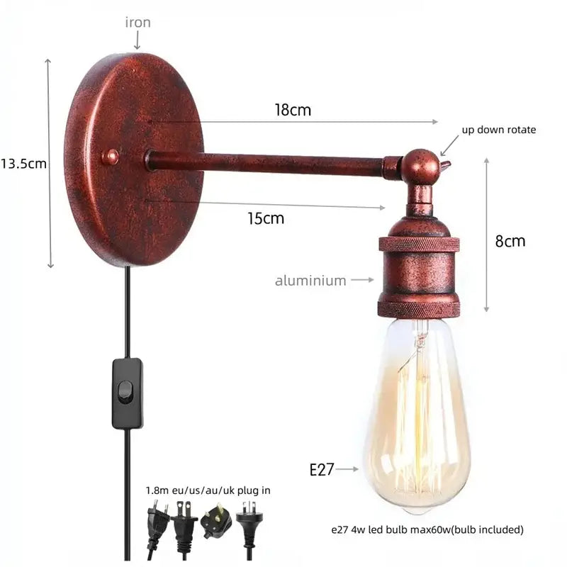 Industrial vintage black wall light bathroom led sconce