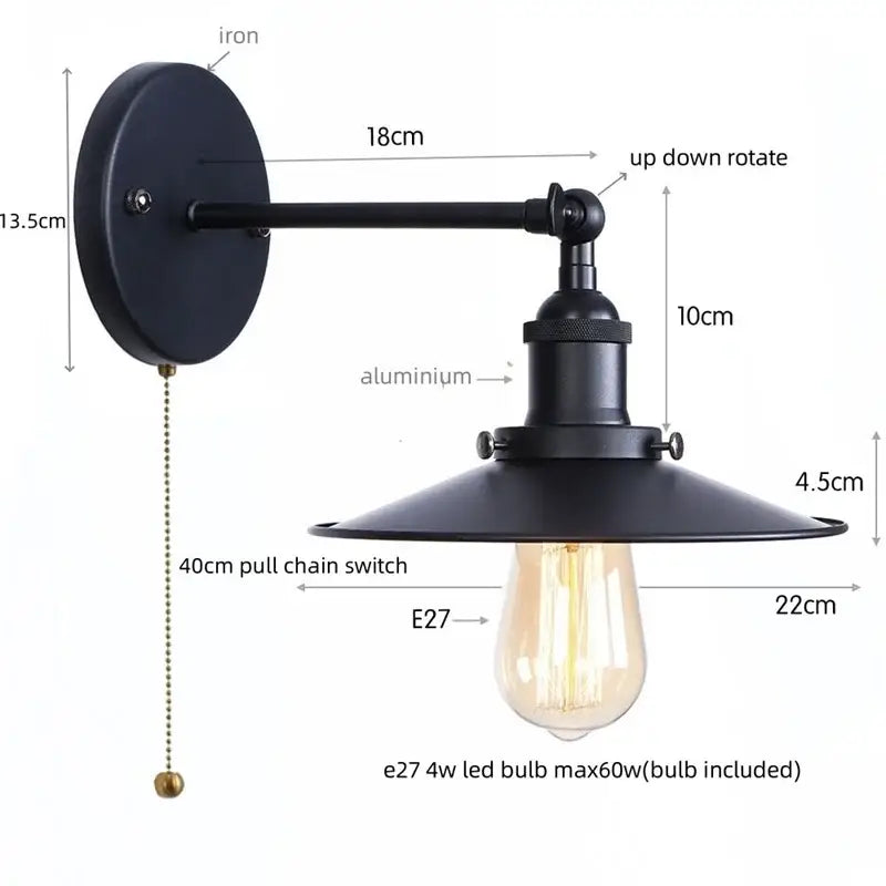 Industrial vintage black wall light bathroom led sconce