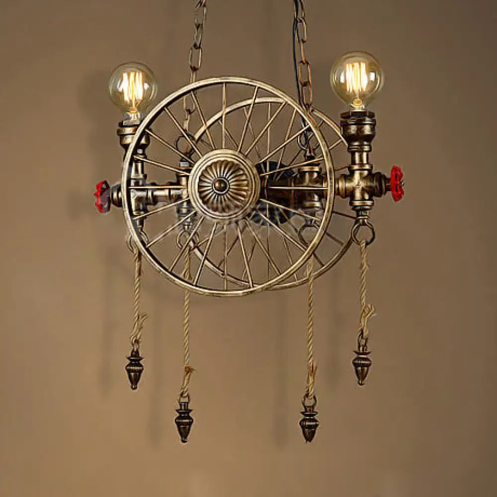 Industrial vintage brass bicycle wheel design pendant light restaurant