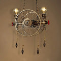 Industrial vintage brass bicycle wheel design pendant light restaurant