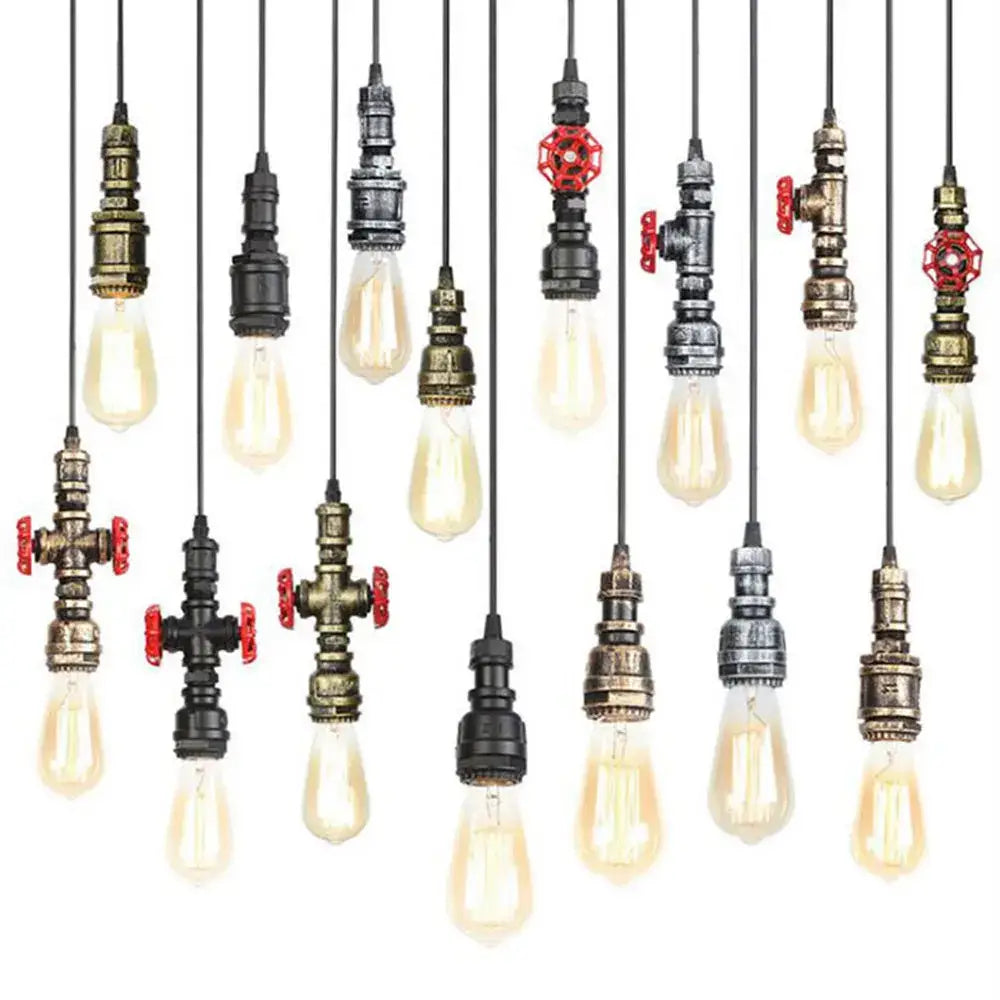 Industrial vintage brass & black pipe pendant light – kitchen fixture