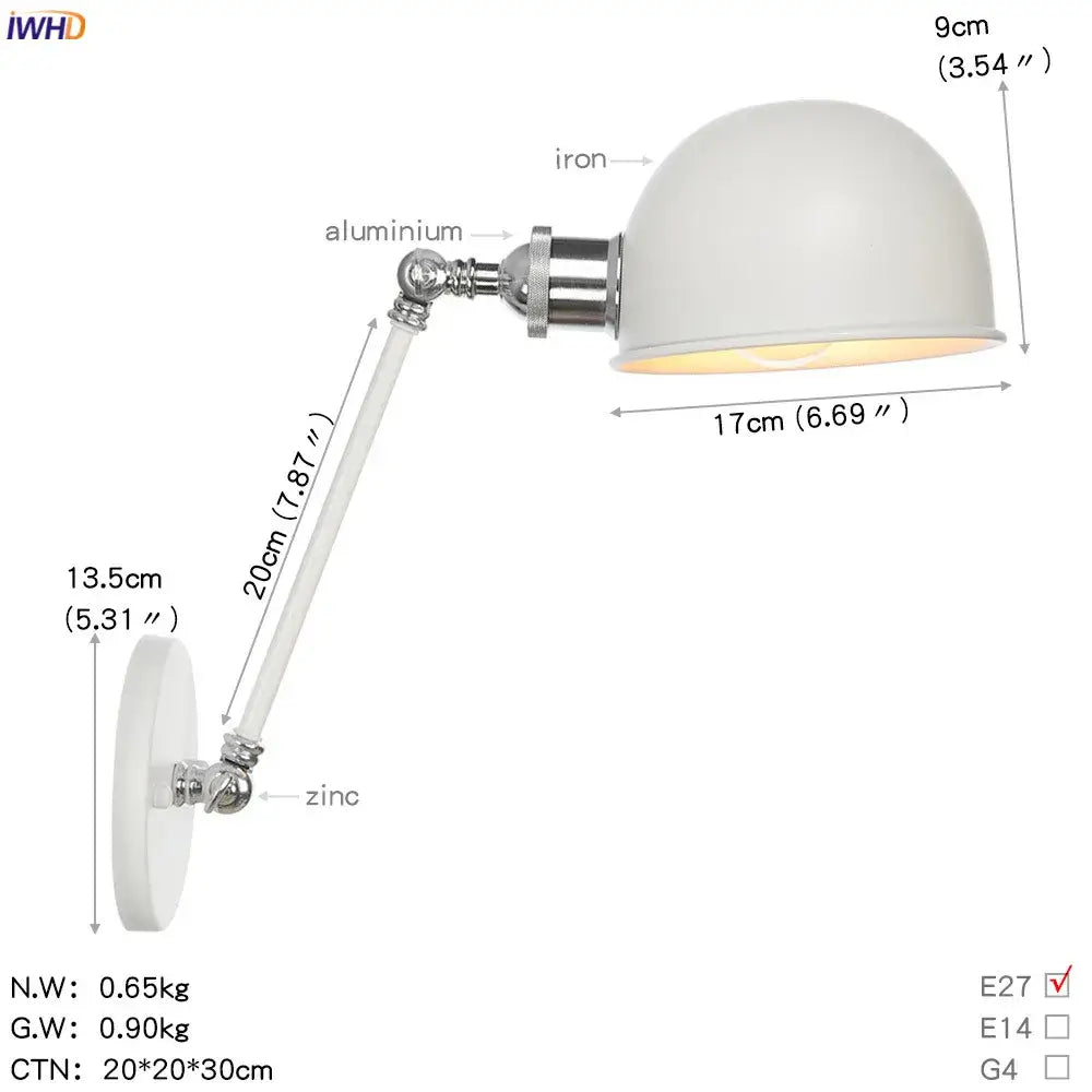 Industrial white and chrome adjustable swing arm wall sconce bedroom