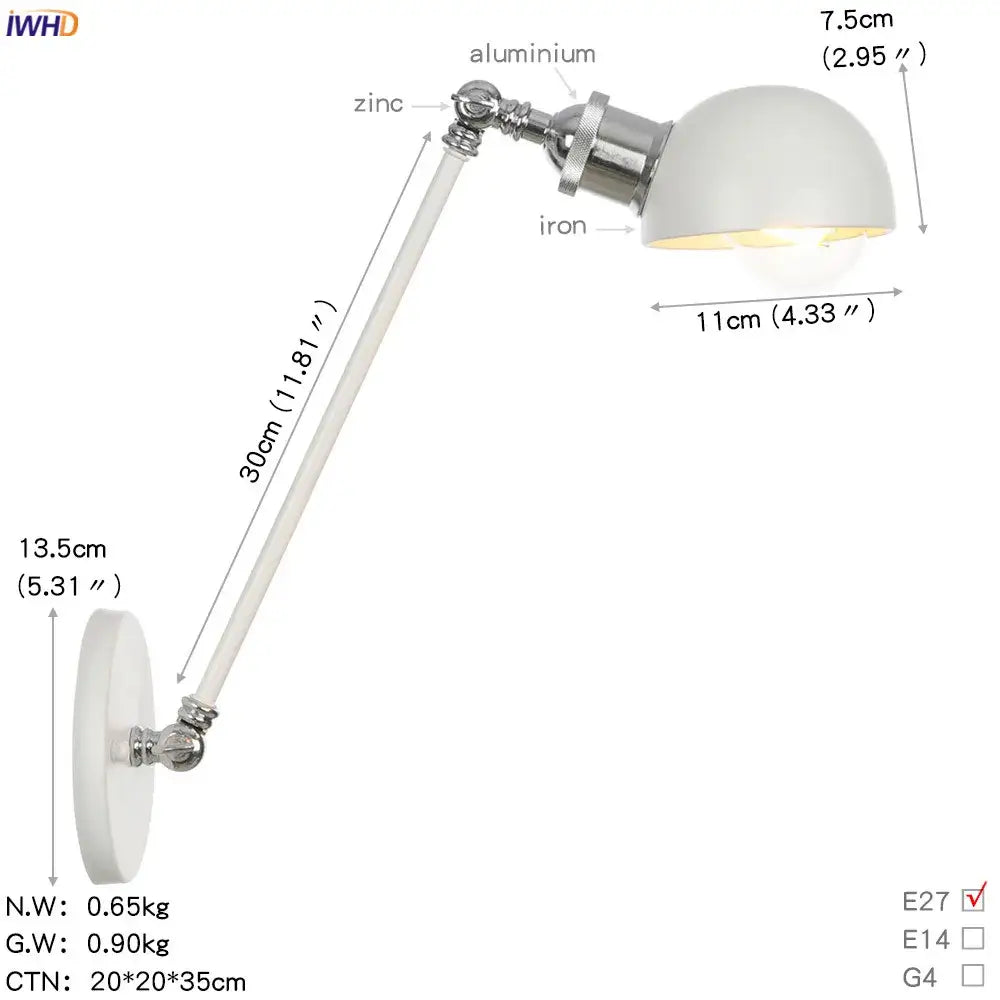 Industrial white and chrome adjustable swing arm wall sconce bedroom