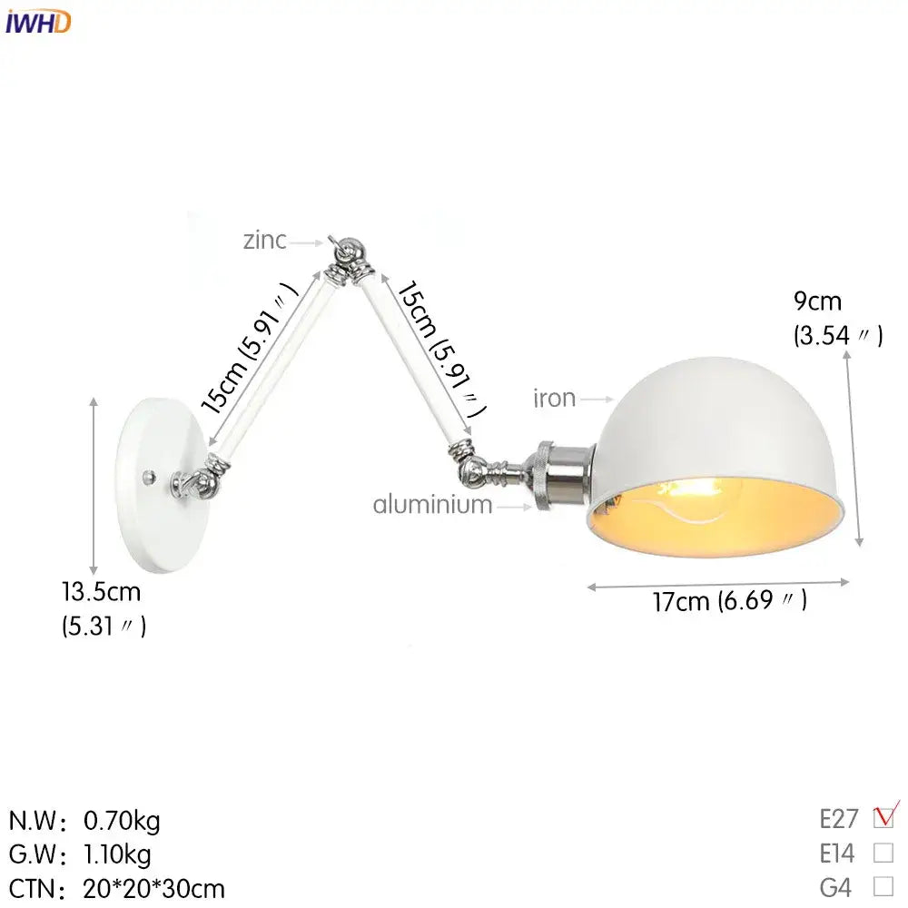 Industrial white and chrome adjustable swing arm wall sconce bedroom