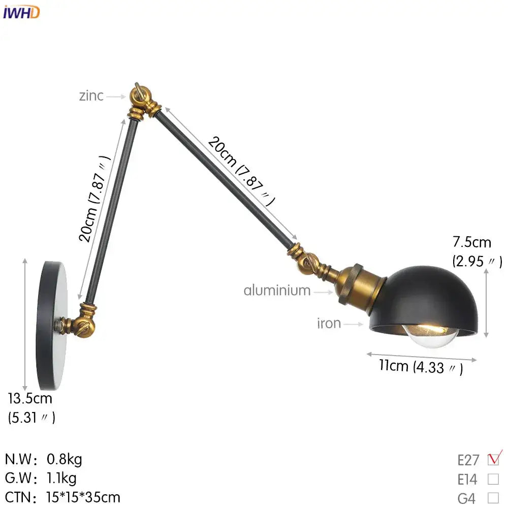 Industrial white and chrome adjustable swing arm wall sconce bedroom