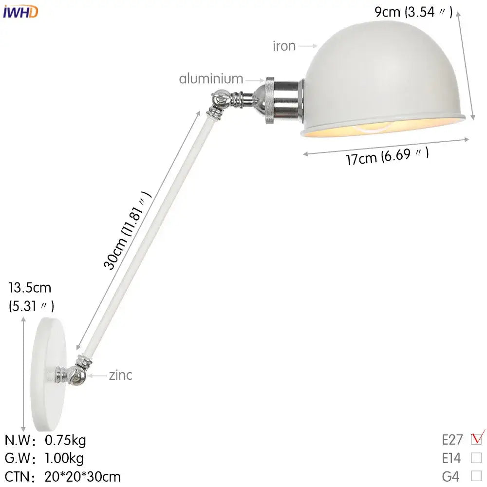 Industrial white and chrome adjustable swing arm wall sconce bedroom