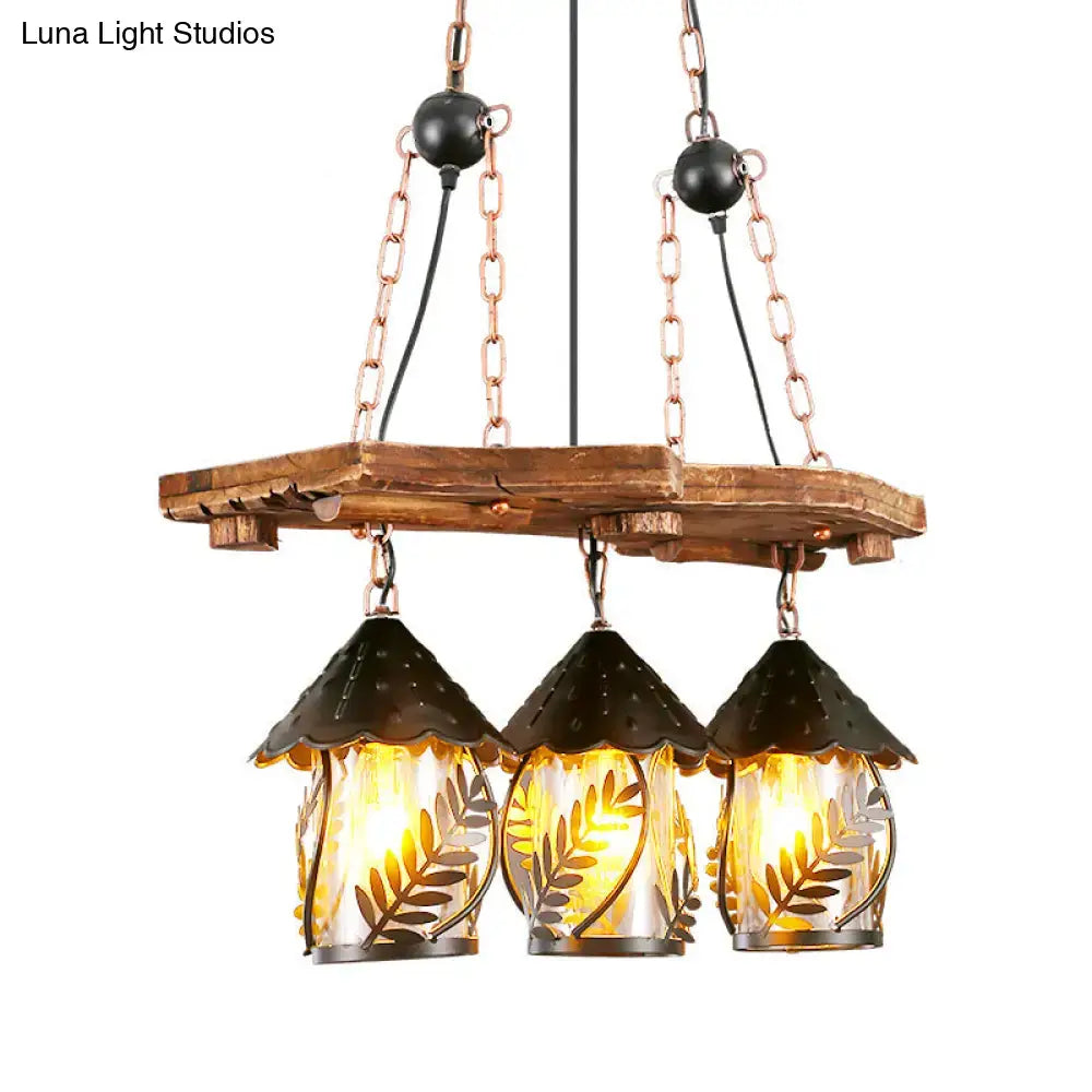 Industrial white clear wood lantern island lighting dining room
