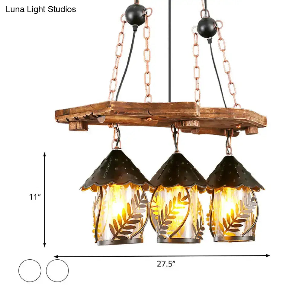 Industrial white clear wood lantern island lighting dining room