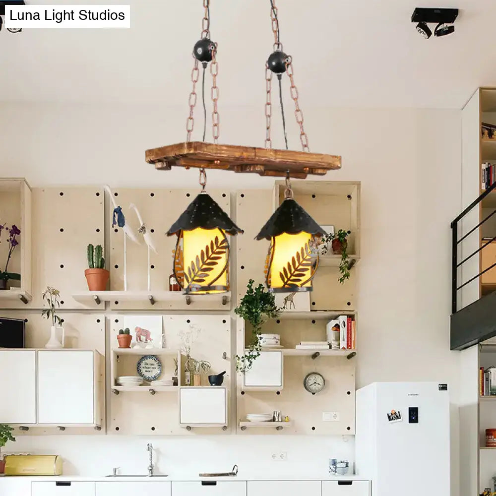 Industrial white clear wood lantern island lighting dining room