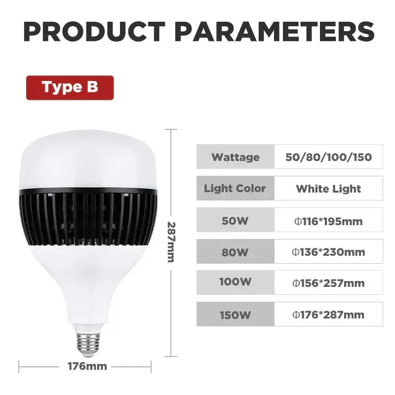 Industrial white e27 led bulb high power garage light