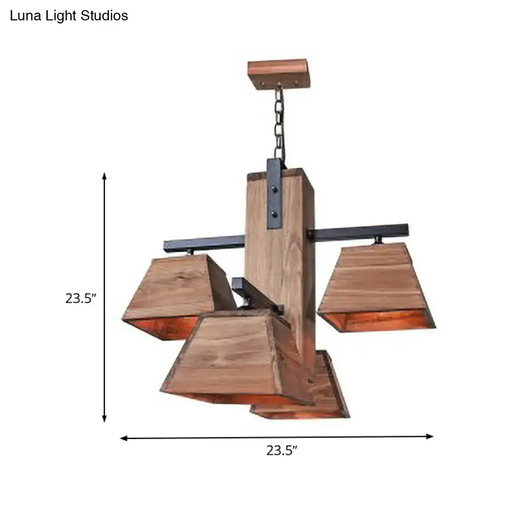 Industrial wood 3 light trapezoid chandelier dining room e26 e27
