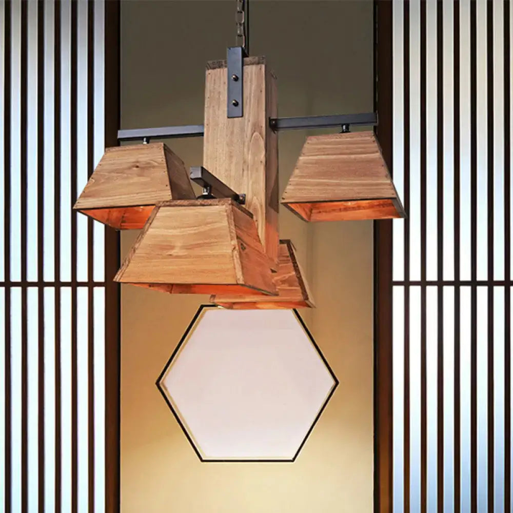 Industrial wood 3 light trapezoid chandelier dining room e26 e27