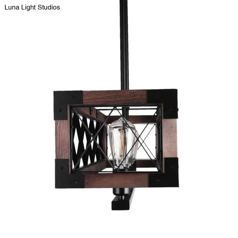 Industrial wood and black metal island lamp dining room pendant light