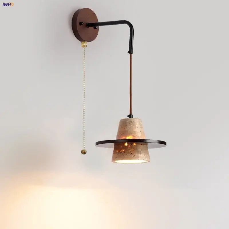 Industrial yellow travertine wall lamp with pull chain switch bedroom