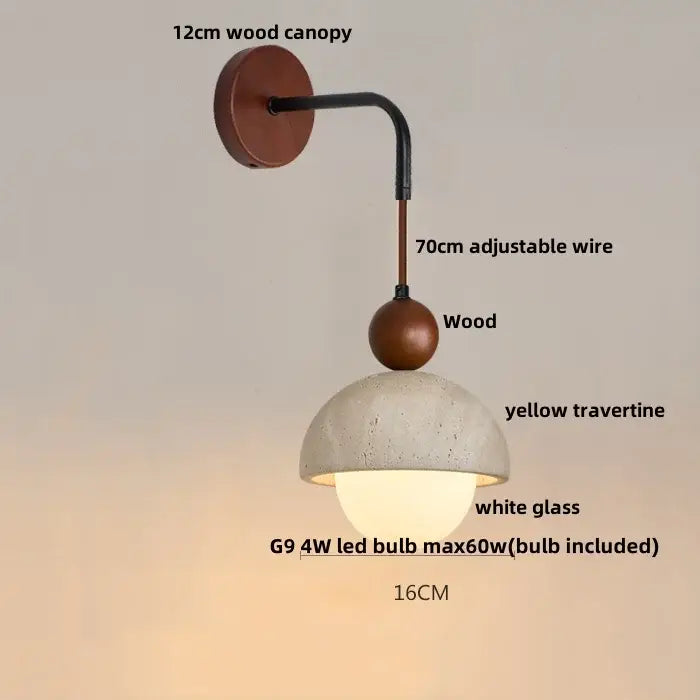 Industrial yellow travertine wall lamp with pull chain switch bedroom