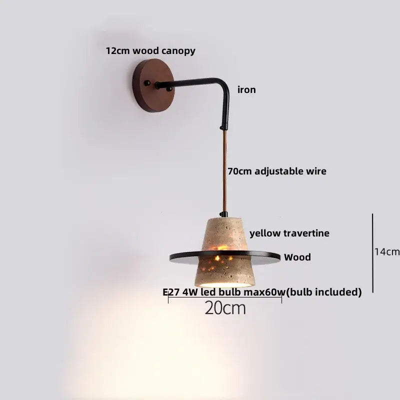 Industrial yellow travertine wall lamp with pull chain switch bedroom