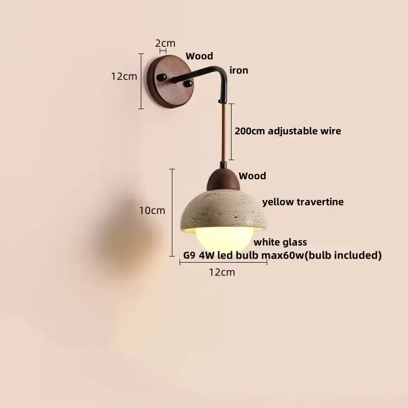 Industrial yellow travertine wall lamp with pull chain switch bedroom