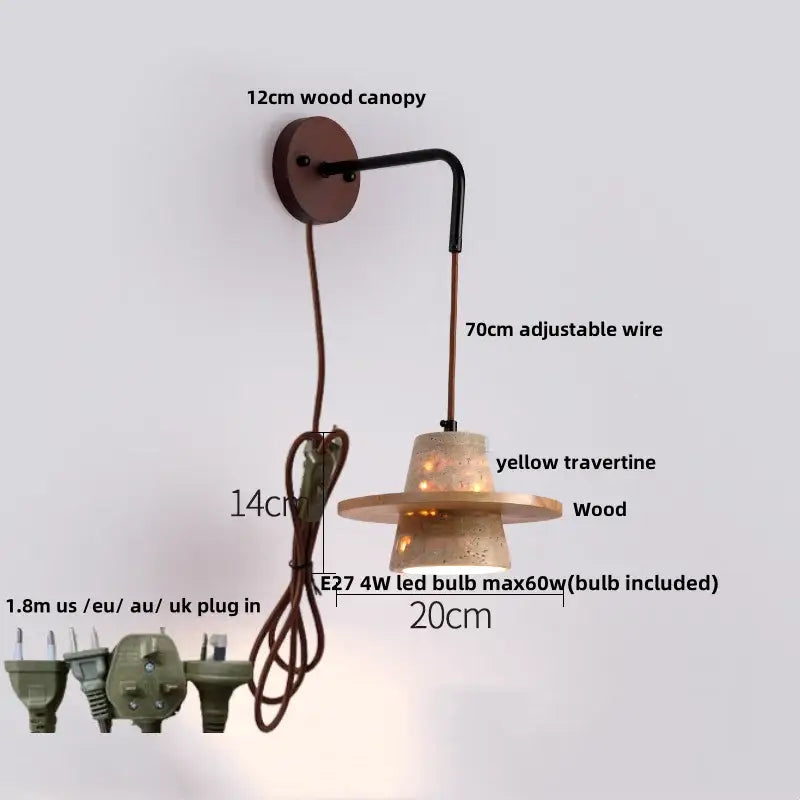 Industrial yellow travertine wall lamp with pull chain switch bedroom