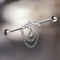 316L Stainless Steel Double Chained Jeweled Tiara Industrial Barbell