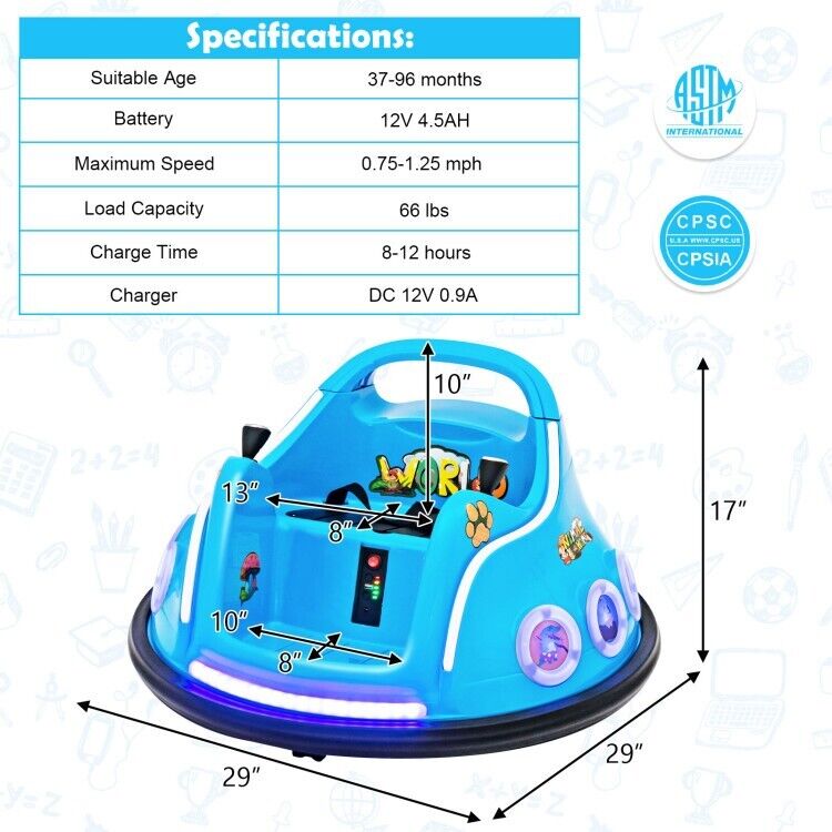 Interactive 12V Bumper Car for Kids with Remote Control, LED Lights, and Music