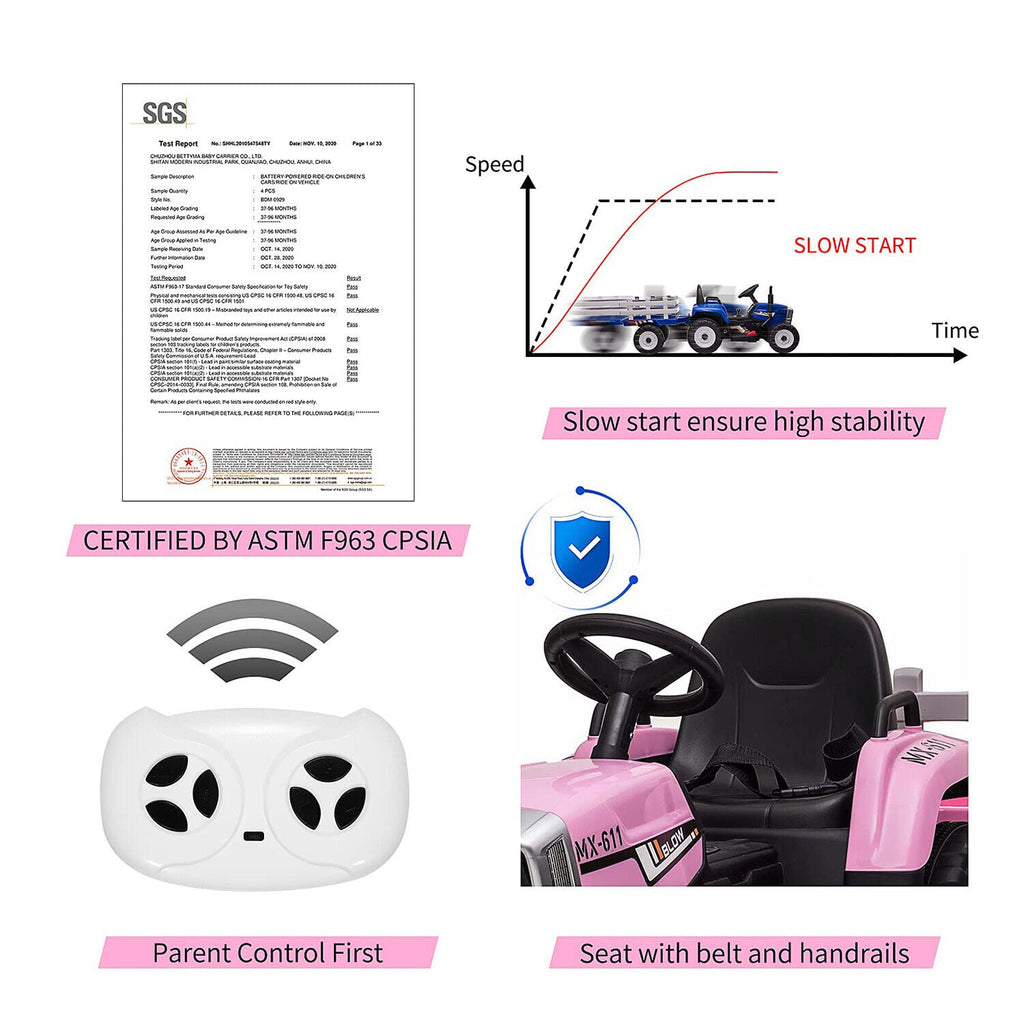Interactive 12V Ride-On Tractor Trailer for Kids with Remote Control and MP3 Player