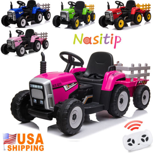 Interactive 12V Ride-On Tractor Truck with Music and Detachable Trailer - Perfect Gift for Boys and Girls