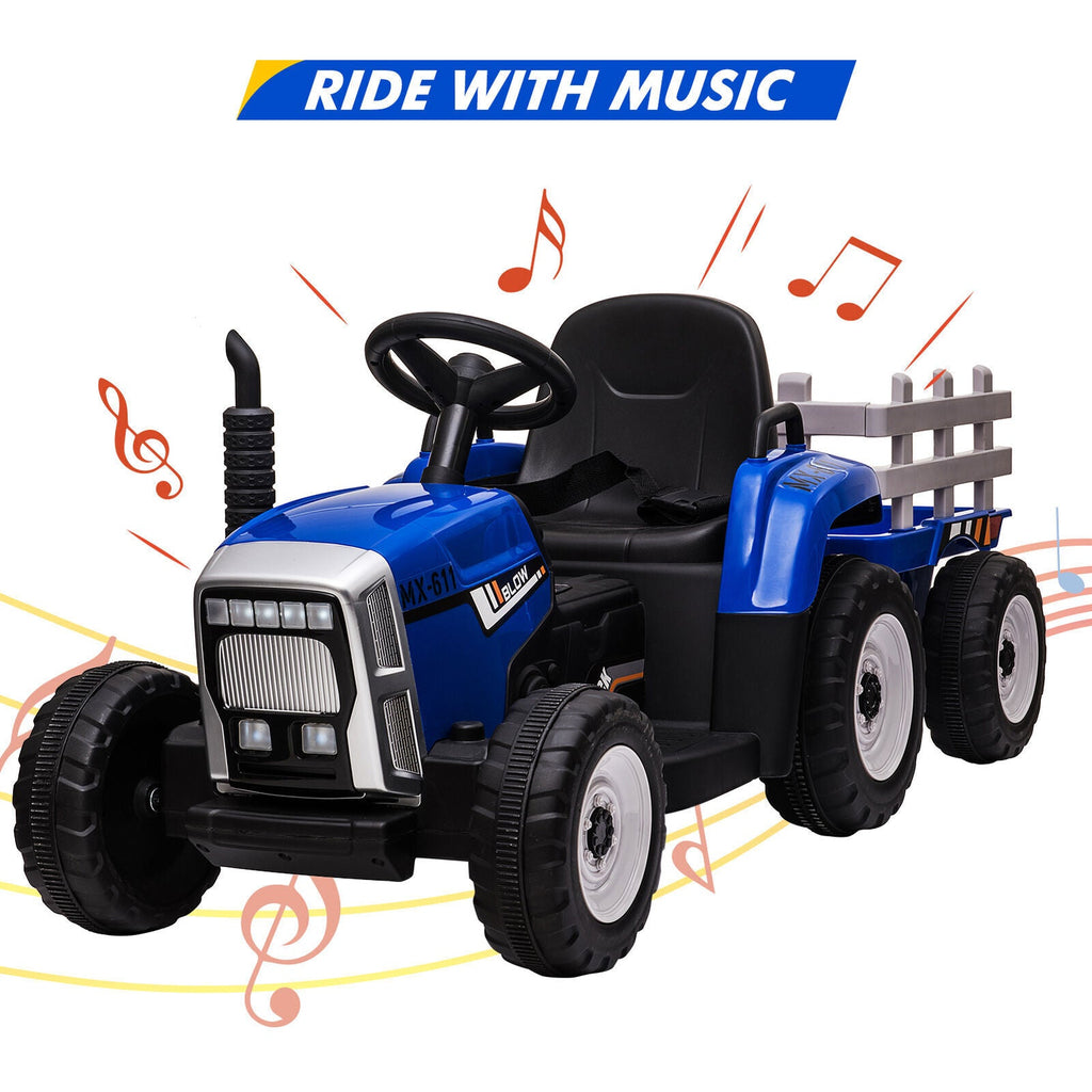 Interactive 12V Ride-On Tractor Truck with Music and Detachable Trailer - Perfect Gift for Boys and Girls