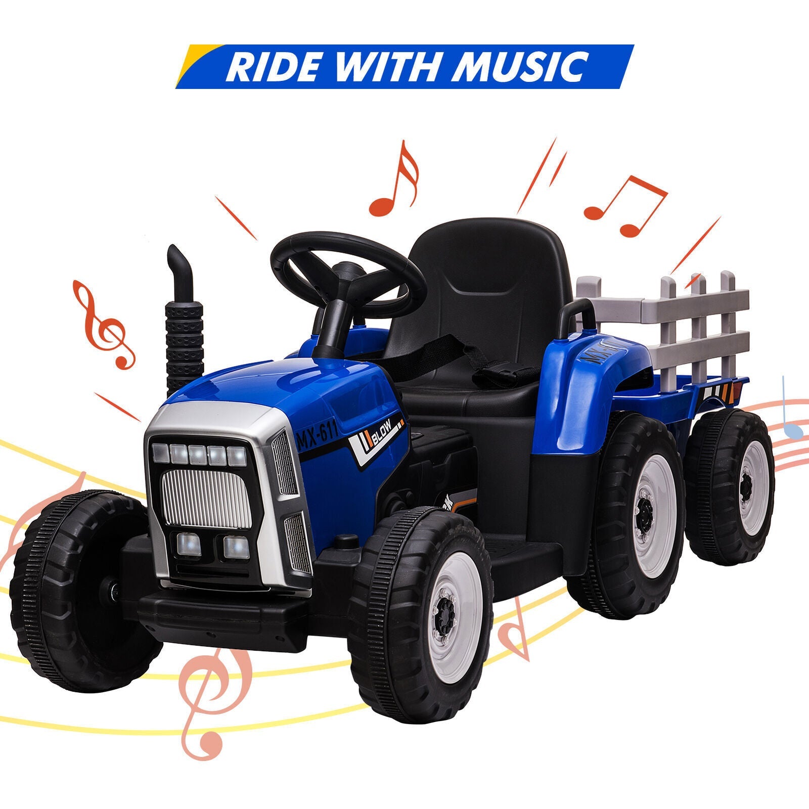 Interactive 12V Ride-On Tractor Truck with Music and Detachable Trailer - Perfect Gift for Boys and Girls