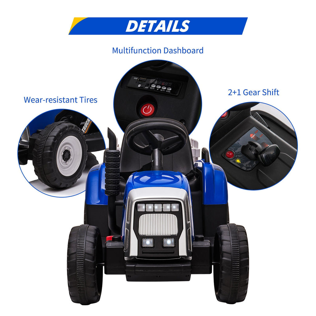Interactive 12V Ride-On Tractor Truck with Music and Detachable Trailer - Perfect Gift for Boys and Girls