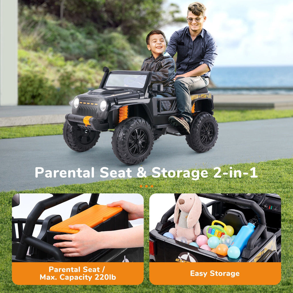 Interactive 12V Ride-On Truck for Kids with Remote Control, LED Lights, and Music