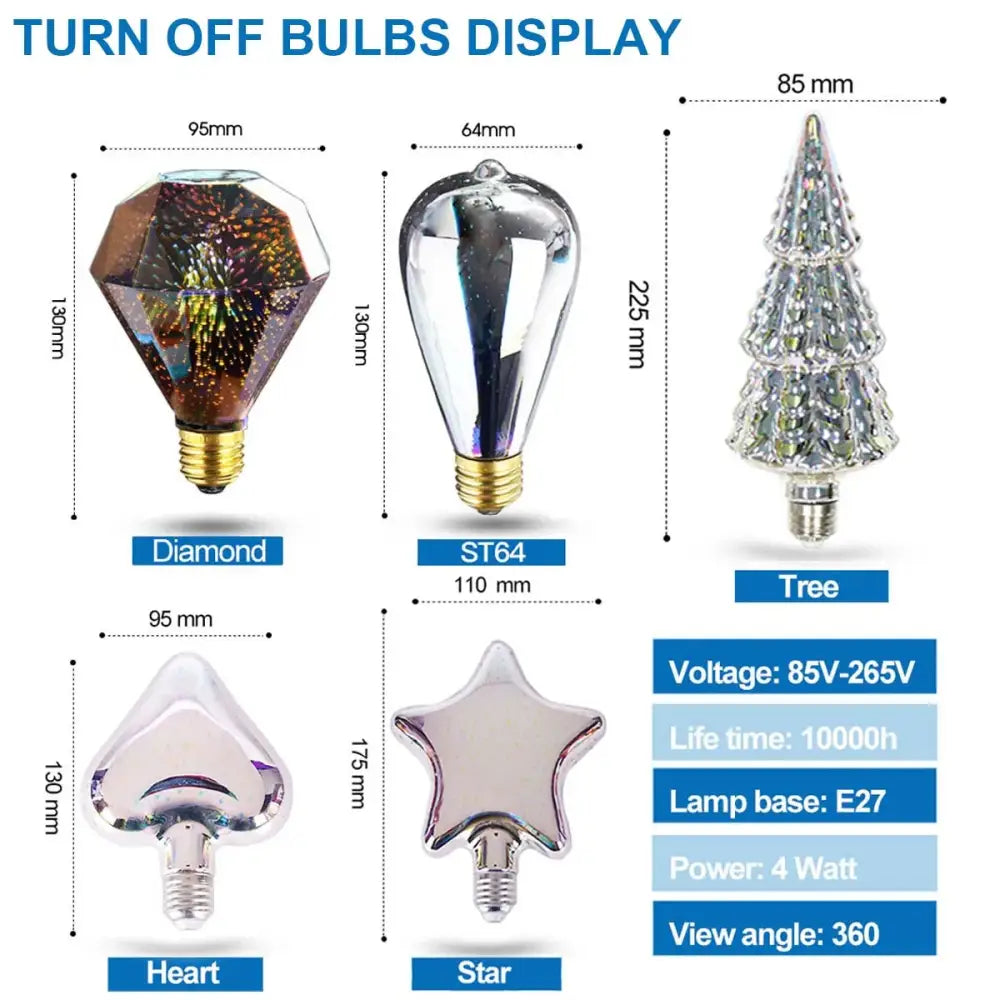 Iridescent 3d led fireworks decor bulb living room ambient light