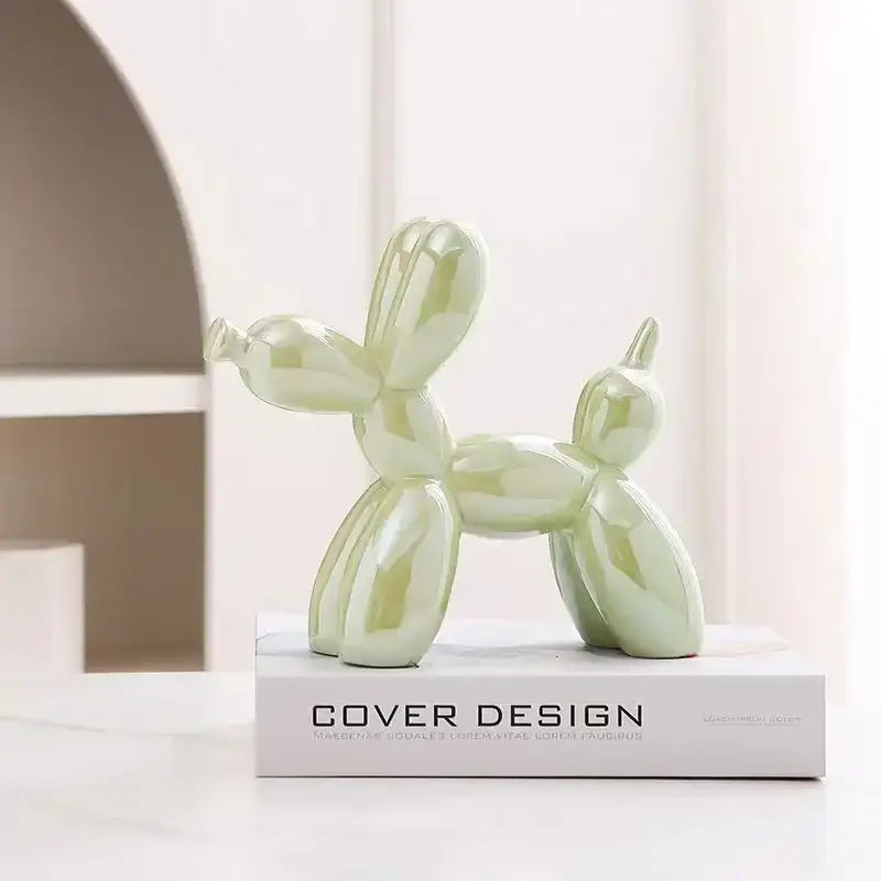Iridescent glossy balloon dog ceramic sculpture living room decor