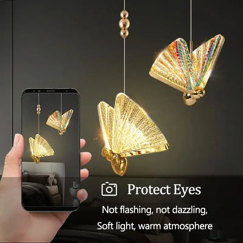 Iridescent gold butterfly pendant lights for living room dining room