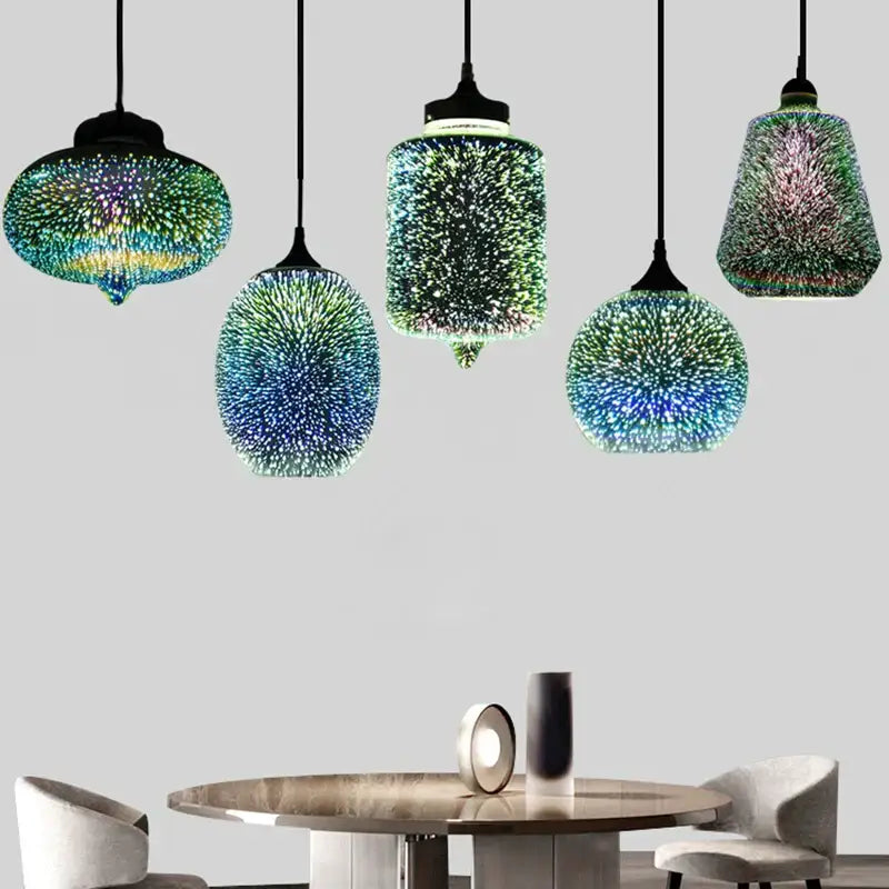 Iridescent starburst glass pendant lights living room decor