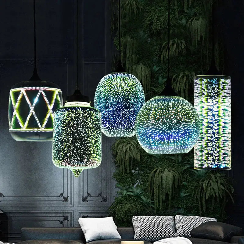 Iridescent starburst glass pendant lights living room decor