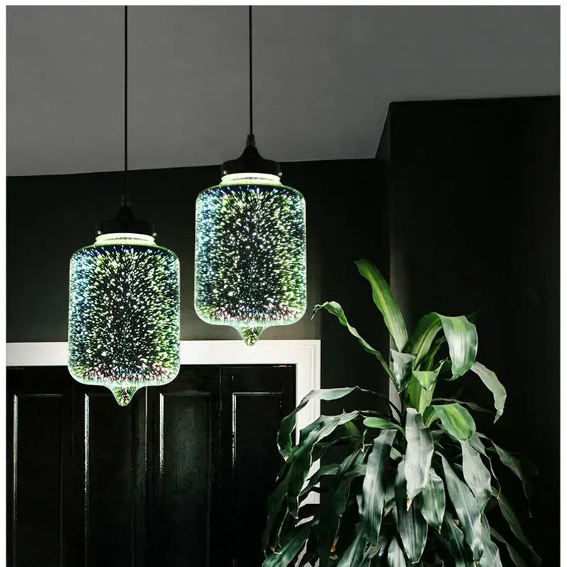 Iridescent starburst glass pendant lights living room decor