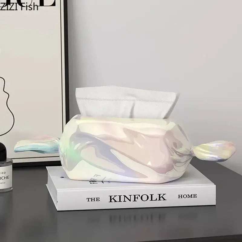 Iridescent whale ceramic tissue box holder living room decor