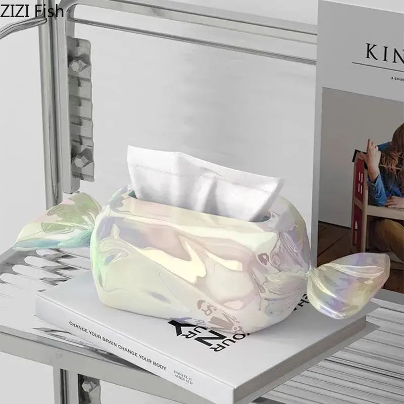 Iridescent whale ceramic tissue box holder living room decor